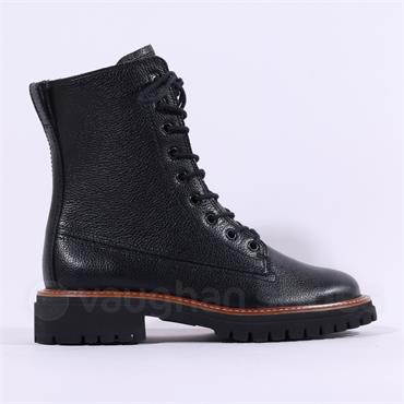 Paul Green Laced Military Ankle Boot - Black Leather